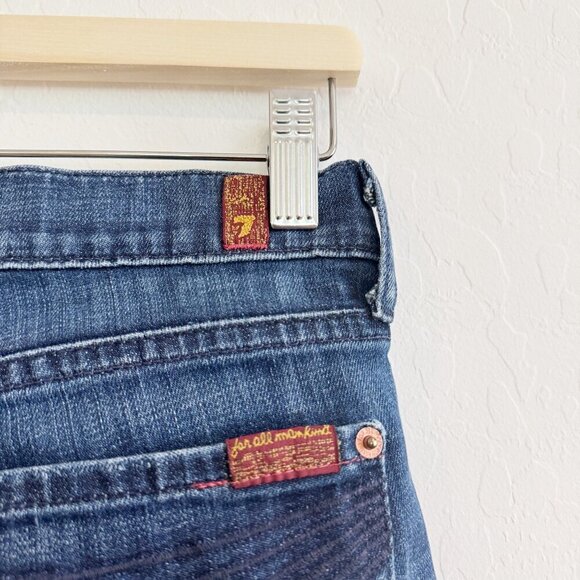 7 For All Mankind Denim Cropped Dojo Jeans Blue 7FAM Dark Wash Casual Capris 27 - Picture 6 of 8